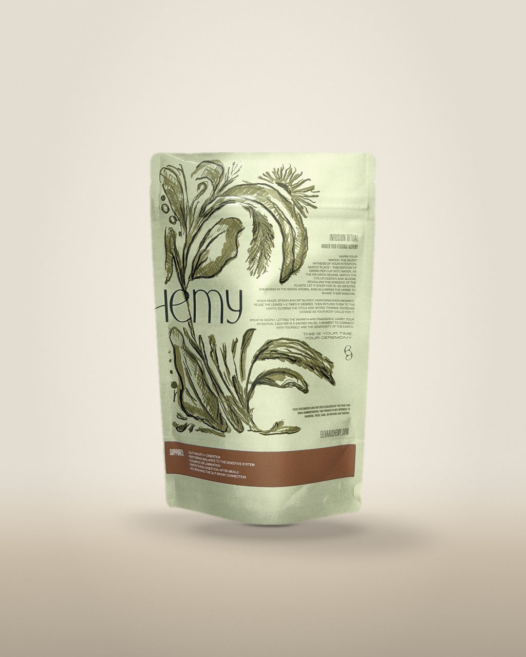 Rest + Digest herbal blend – back of pouch with ingredients list
